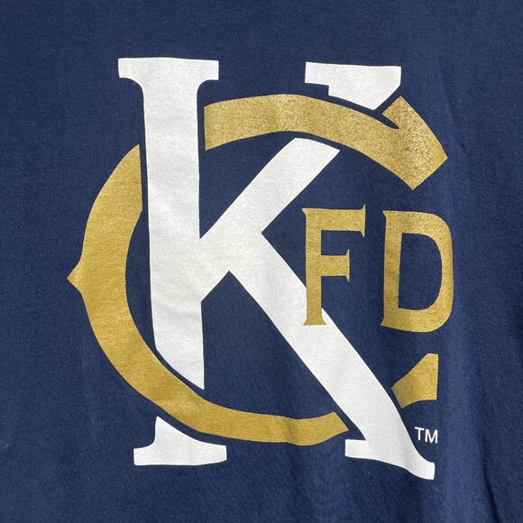Kansas City Fire Department KCFD Logo T-Shirt Large Navy Blue Gold White - Picture 2 of 3